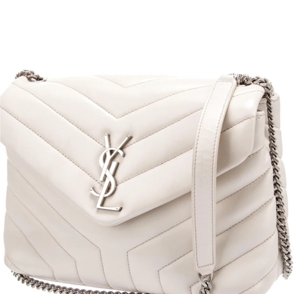 🤍Very Rare! YSL SAINT LAURENT LouLou Calfskin Y Quilted Monogram in Ivory Small - Picture 7 of 16